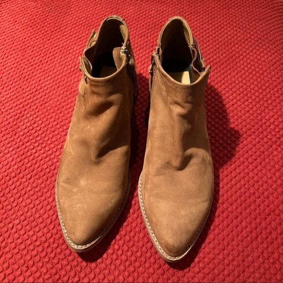 DOLCE VITA Sz 9 Western Style Stacked Heel Suede Leather Booties Inside Zipper - Picture 2 of 15